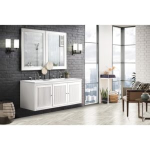 James Martin E645-V60D-GW-3WZ Athens 60 Inch Double Vanity Cabinet in Glossy White with 3cm White Zeus Quartz Top