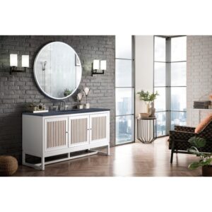 James Martin E645-V60S-GW-3CSP Athens 60 Inch Single Vanity Cabinet in Glossy White with 3 CM Charcoal Soapstone Quartz Top