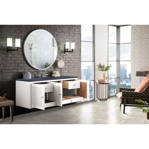 James Martin E645-V60S-GW-3CSP Athens 60 Inch Single Vanity Cabinet in Glossy White with 3 CM Charcoal Soapstone Quartz Top