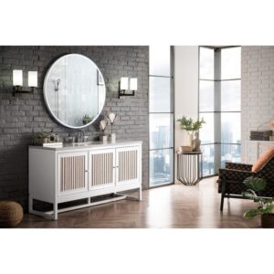 James Martin E645-V60S-GW-3EJP Athens 60 Inch Single Vanity Cabinet in Glossy White with 3 CM Eternal Jasmine Pearl Quartz Top