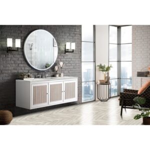 James Martin E645-V60S-GW-3EJP Athens 60 Inch Single Vanity Cabinet in Glossy White with 3 CM Eternal Jasmine Pearl Quartz Top