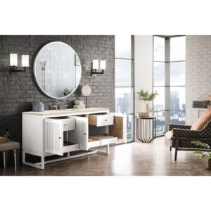 James Martin E645-V60S-GW-3EMR Athens 60 Inch Single Vanity Cabinet in Glossy White with 3 CM Eternal Marfil Top