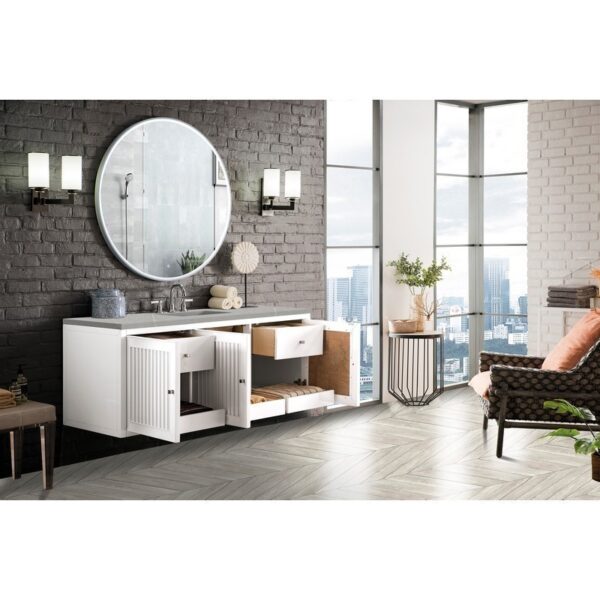 James Martin E645-V60S-GW-3ESR Athens 60 Inch Single Vanity Cabinet in Glossy White with 3 CM Eternal Serena Top