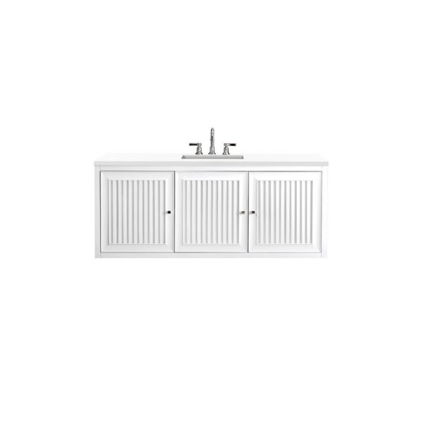 James Martin E645-V60S-GW-3WZ Athens 60 Inch Single Vanity Cabinet in Glossy White with 3cm White Zeus Quartz Top