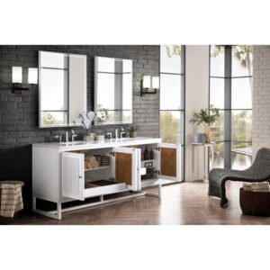 James Martin E645-V72-GW-3AF Athens 72 Inch Double Vanity Cabinet in Glossy White with 3 CM Arctic Fall Solid Surface Countertop