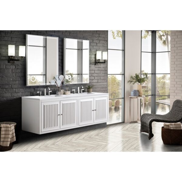 James Martin E645-V72-GW-3AF Athens 72 Inch Double Vanity Cabinet in Glossy White with 3 CM Arctic Fall Solid Surface Countertop