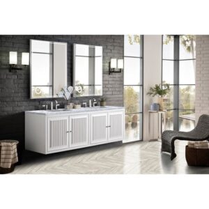 James Martin E645-V72-GW-3CAR Athens 72 Inch Double Vanity Cabinet in Glossy White with 3 CM Carrara White Top