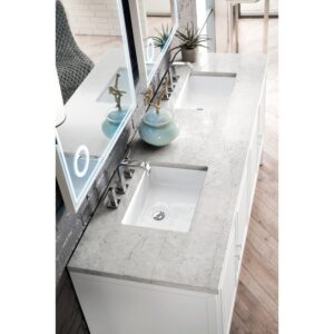 James Martin E645-V72-GW-3EJP Athens 72 Inch Double Vanity Cabinet in Glossy White with 3 CM Eternal Jasmine Pearl Quartz Top