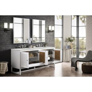 James Martin E645-V72-GW-3EJP Athens 72 Inch Double Vanity Cabinet in Glossy White with 3 CM Eternal Jasmine Pearl Quartz Top