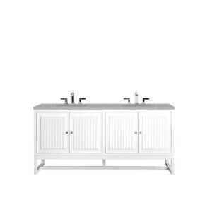 James Martin E645-V72-GW-3ESR Athens 72 Inch Double Vanity Cabinet in Glossy White with 3 CM Eternal Serena Top