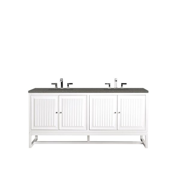 James Martin E645-V72-GW-3GEX Athens 72 Inch Double Vanity Cabinet in Glossy White with 3 CM Grey Expo Quartz Top