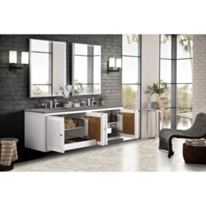 James Martin E645-V72-GW-3GEX Athens 72 Inch Double Vanity Cabinet in Glossy White with 3 CM Grey Expo Quartz Top