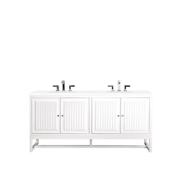 James Martin E645-V72-GW-3WZ Athens 72 Inch Double Vanity Cabinet in Glossy White with 3cm White Zeus Quartz Top