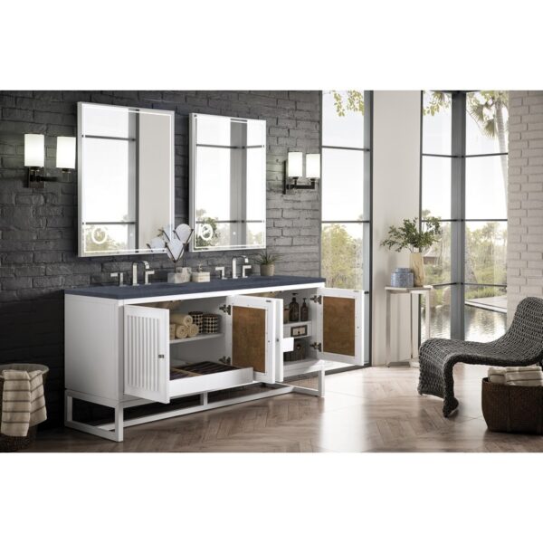 James Martin E645-V72-GW-3WZ Athens 72 Inch Double Vanity Cabinet in Glossy White with 3cm White Zeus Quartz Top