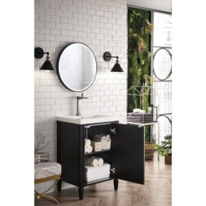 James Martin E652V24BKOWG Britannia 24 Inch Single Vanity Cabinet in Black Onyx with White Glossy Composite Countertop