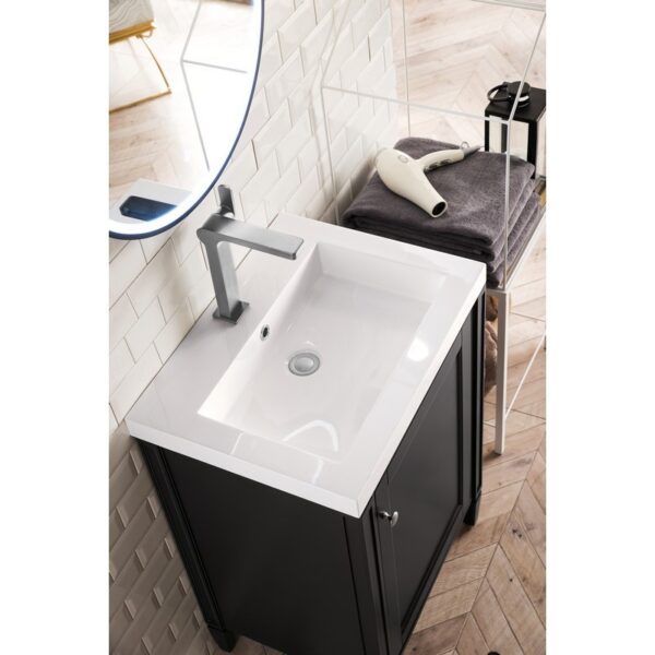 James Martin E652V24BKOWG Britannia 24 Inch Single Vanity Cabinet in Black Onyx with White Glossy Composite Countertop