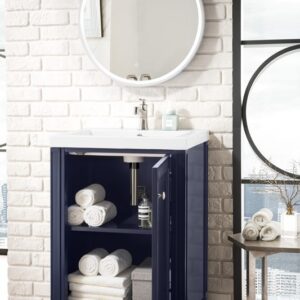 James Martin E652V24NVBWG Britannia 23 5/8 Inch Single Vanity Cabinet with White Glossy Composite Countertop - Navy Blue