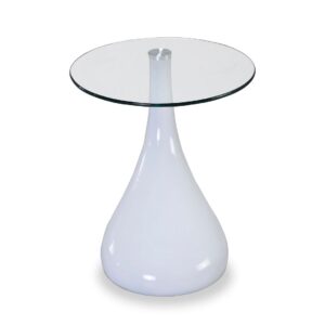 Manhattan Comfort Lava 19.7 in. White Glass Top Accent Table