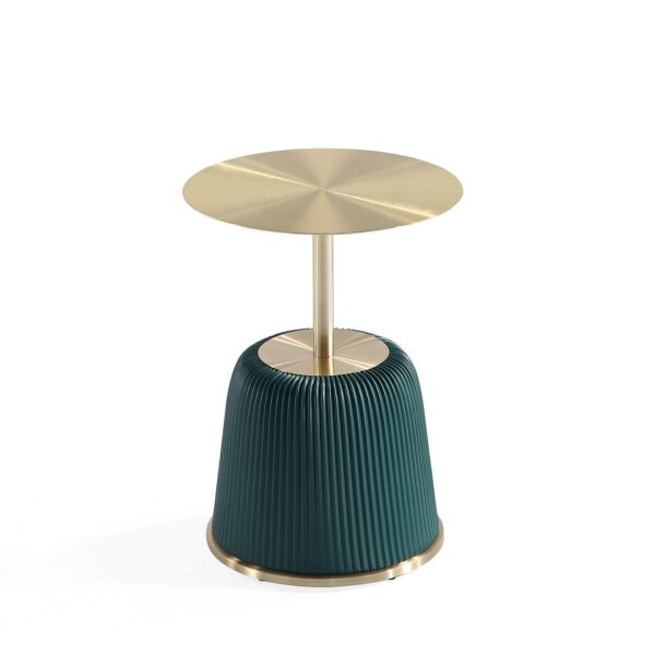 Manhattan Comfort Modern Anderson End Table 1.0 Upholstered in Green Leatherette with Gold Tabletop