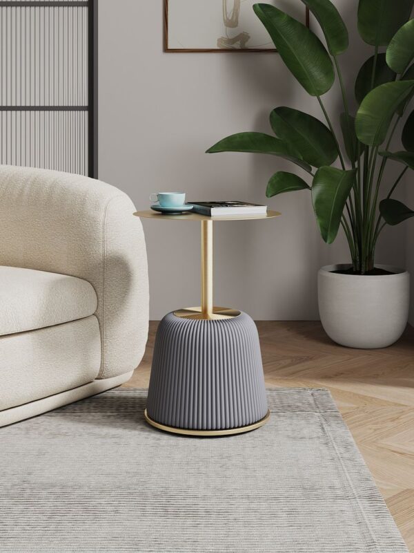 Manhattan Comfort Modern Anderson End Table 1.0 Upholstered in Grey Leatherette with Gold Tabletop