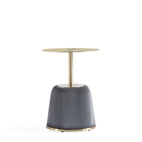 Manhattan Comfort Modern Anderson End Table 1.0 Upholstered in Grey Leatherette with Gold Tabletop