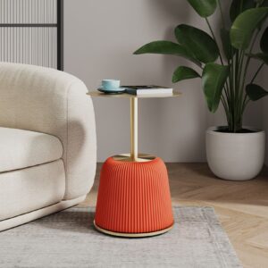 Manhattan Comfort Modern Anderson End Table 1.0 Upholstered in Orange Leatherette with Gold Tabletop