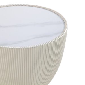 Manhattan Comfort Modern Anderson End Table 2.0 Upholstered in Cream Leatherette with Ceramic Faux Marble Tabletop