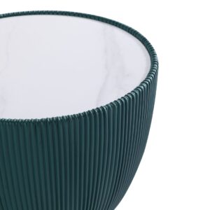 Manhattan Comfort Modern Anderson End Table 2.0 Upholstered in Green Leatherette with Ceramic Faux Marble Tabletop