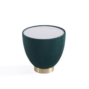 Manhattan Comfort Modern Anderson End Table 2.0 Upholstered in Green Leatherette with Ceramic Faux Marble Tabletop