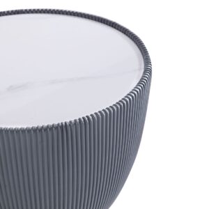 Manhattan Comfort Modern Anderson End Table 2.0 Upholstered in Grey Leatherette with Ceramic Faux Marble Tabletop