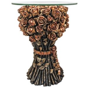 Design Toscano EU9358 18 Inch Table of Roses Glass Topped Table