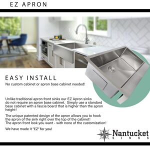 Nantucket EZApron33-5.5 Pro Series 33 Inch Single Bowl Undermount Stainless Steel Kitchen Sink with 5-1/2 Inch Apron Front