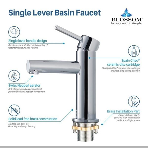 Blossom F01 116 6 7/8 Inch Single Handle Bathroom Faucet