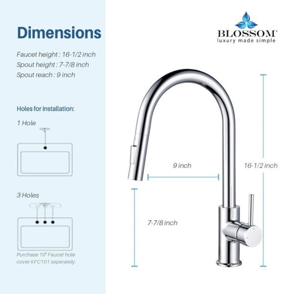 Blossom F01 206 16 1/2 Inch Single Handle Pull Down Kitchen Faucet