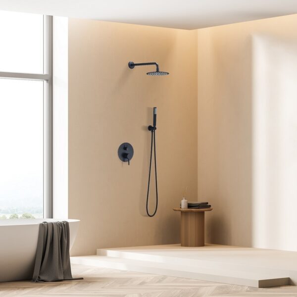 Altair F0117-BSH-MB Herne Complete Shower System with Rough-In Valve with 8 Inch Round Rain Shower Head - Matte Black