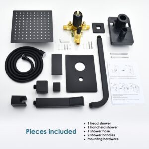 Altair F0217-BSH-MB Raeren Complete Shower System with Rough-In Valve with 8 Inch Square Rain Shower Head - Matte Black