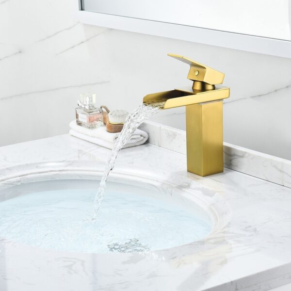 Altair F0611-BAF-BG Sassor 7 Inch Single Hole Waterfall Bathroom Faucet - Brushed Gold