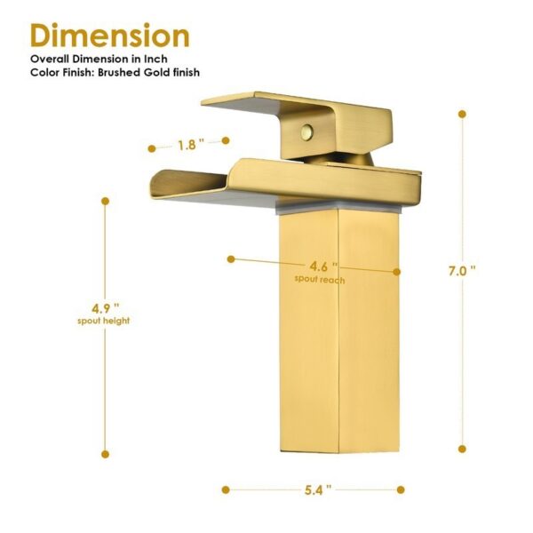 Altair F0611-BAF-BG Sassor 7 Inch Single Hole Waterfall Bathroom Faucet - Brushed Gold