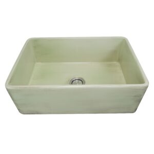 Nantucket Sinks FCFS3020S-ShabbyGreen Vineyard 30 Inch Farmhouse Fireclay Sink in Shabby Green Finish