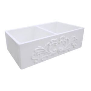 Nantucket Sinks FCFS3318D-Filigree Double Bowl Farmhouse Fireclay Sink with Filigree Apron