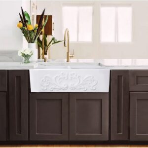 Nantucket Sinks FCFS3318D-Filigree Double Bowl Farmhouse Fireclay Sink with Filigree Apron