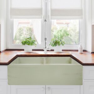 Nantucket Sinks FCFS3318D-ShabbyGreen Vineyard Double Bowl Farmhouse Fireclay Sink in Shabby Green Finish