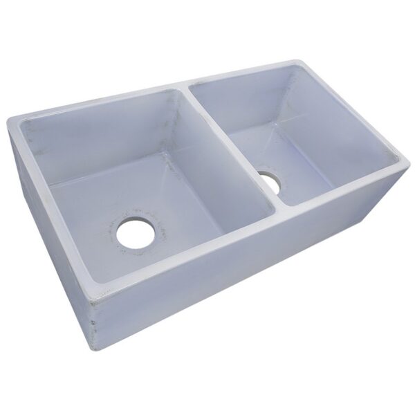 Nantucket Sinks FCFS3318D-ShabbySugar Vineyard Double Bowl Farmhouse Fireclay Sink in Shabby Sugar Finish