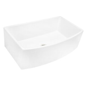 Nantucket Sinks FCFS3320CA-W Vineyard 33 Inch White Farmhouse Fireclay Sink with Curved Apron