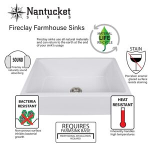 Nantucket Sinks FCFS3020S-ShabbyGreen Vineyard 30 Inch Farmhouse Fireclay Sink in Shabby Green Finish