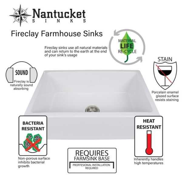 Nantucket Sinks FCFS3020S-ShabbyStraw Vineyard 30 Inch Farmhouse Fireclay Sink in Shabby Straw Finish