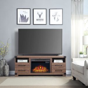 Manhattan Comfort Richmond 60" Fireplace with 2 Drawers and 2 Shelves in Brown