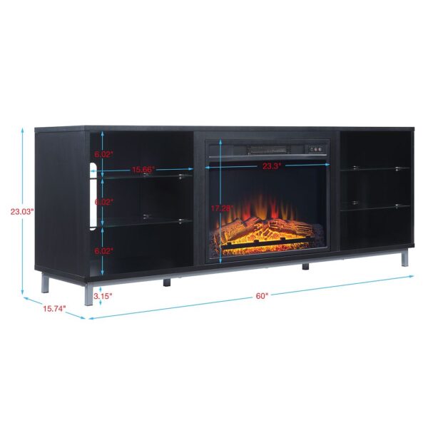 Manhattan Comfort Brighton 60" Fireplace with Glass Shelves and Media Wire Management in Onyx