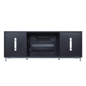 Manhattan Comfort Brighton 60" Fireplace with Glass Shelves and Media Wire Management in Onyx