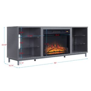 Manhattan Comfort Brighton 60" Fireplace with Glass Shelves and Media Wire Management in Grey